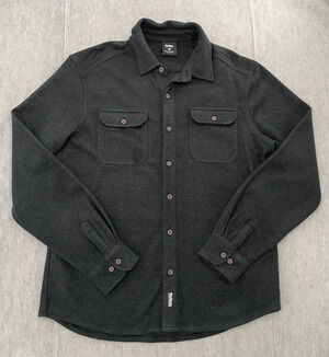 Teton Gravity Research Flannel Mens Large Black Gray Overshirt Jacket Wool Blend